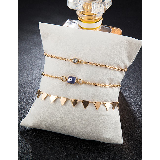 LRC Gelang Kaki Fashion Gold Alloy Geometric Triangle Diamond Eye Anklet 3 Set F94591