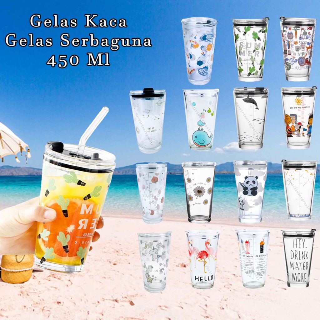 Gelas kaca * tumbler * Gelas ukur * Gelas Gambar lucu * 450ml