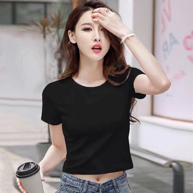 [littlecrab] Crop Top Polos Hitam Putih Simply Style Kaos Crop Baju Crop Round Neck Simple Elegan Berkualitas Croptop Polos Korean Style