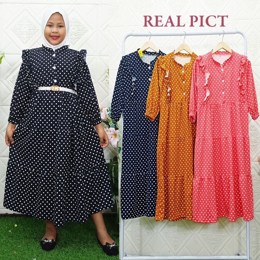 GAMIS POLKY KANCING ANAK POLKADOT ONDE 5-12Tahun CARLINA