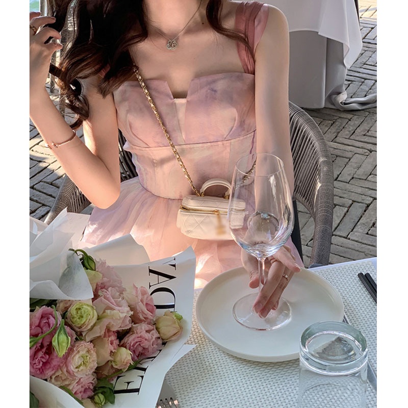 Nico ##Smoky Ungu Mekar Cheongsam Sling Gaun Putri2022Musim Semi dan Musim Panas Gaya Nasional Retro P