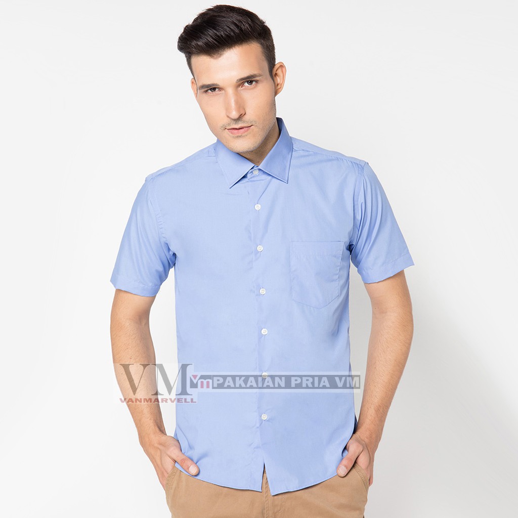 VM Kemeja Pendek Biru Muda Slimfit