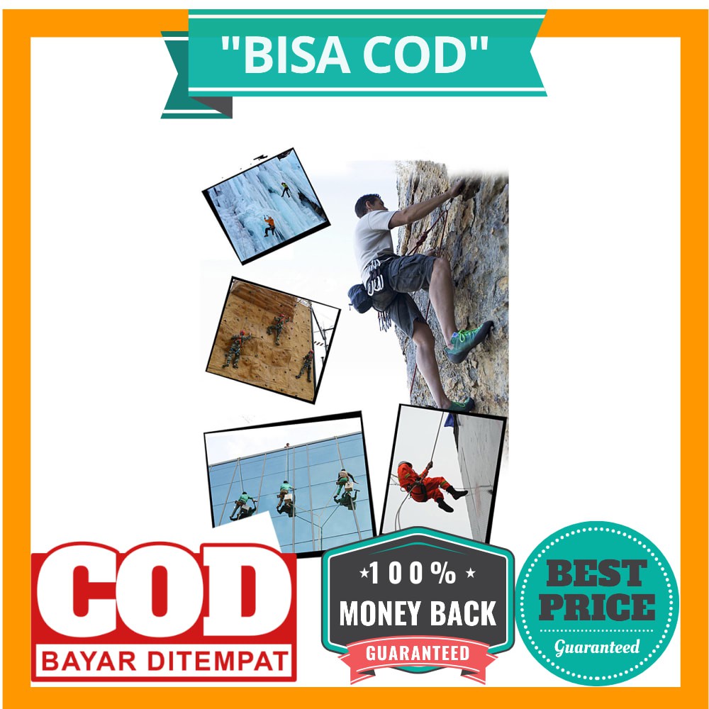 BISA COD Tali Paracord Panjang Tebing Climbing Rope 10mm 20 Meter with Steel Buckle - P4 - Black