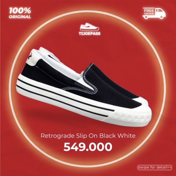 Jual [ORIGINAL] SEPATU COMPASS RETROGRADE SLIP-ON BLACK WHITE - 40 Murah