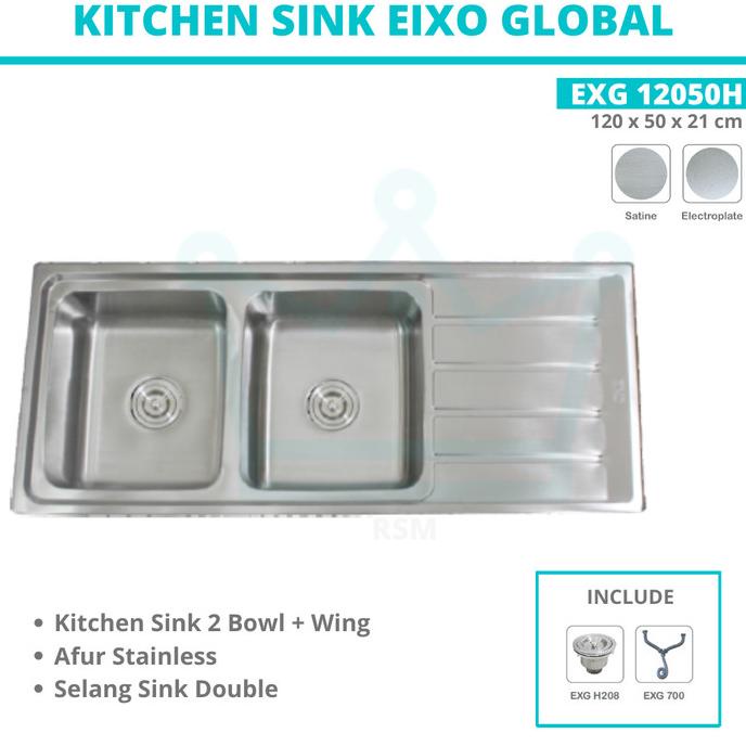 Kitchen Sink Bak Cuci Piring Eixo Global Exg 12050H Bcp Set Panjang Hq