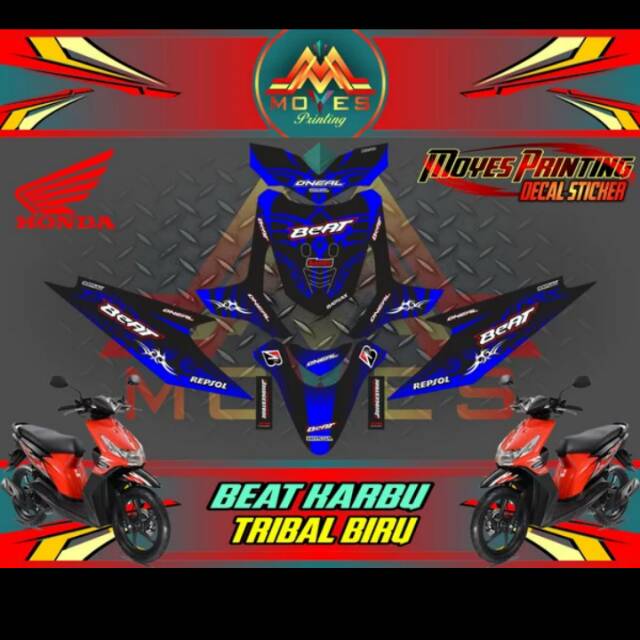 Decal Beat Karbu Sticker Striping Tribal Biru