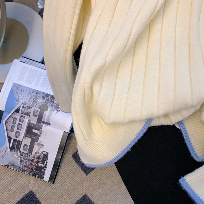 [✅BISA COD] #Sisjuly# Wanita Rajut Sweater Polo Kerah Polo Gaya Preppy Gaya Retro Wanita Blok Warna Atasan Rajutan Longgar Mu