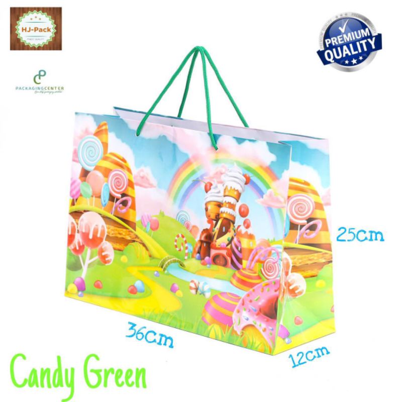 

(MEWAH)goodiebag CANDY GREEN tas kertas ulang tahun anak/giftbag/party/tas kado