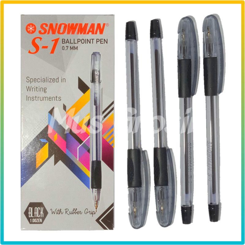 

12 PCS Pulpen Snowman S1 Hitam Ballpoint Pen Pena 0.7mm
