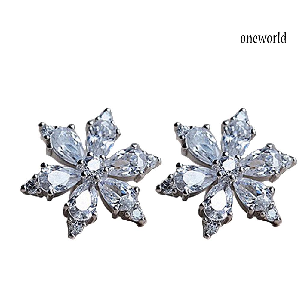 OW# Sweet Women Cubic Zirconia Inlaid Snowflake Ear Stud Earrings Jewelry Xmas Gift