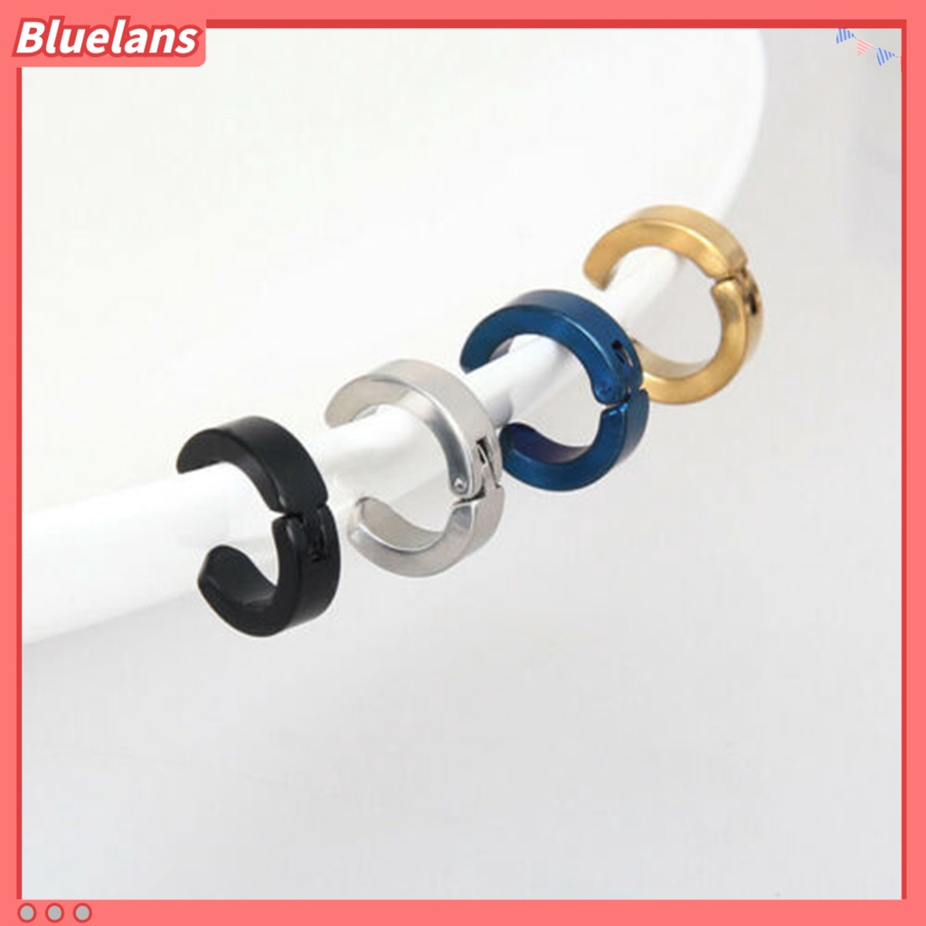 Bluelans 1Pc Men Titanium Steel Round Non-Pierced Ear Cuff Clip Earring Pendant Club