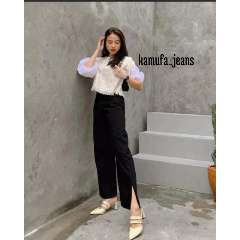 KMF_CELANA JEANS KULOT BELAH SAMPING HIGH WAIST WANITA_JEANS KULOT BELAH