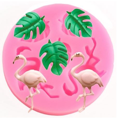 3D Silicon Mold Fondant Cake Decoration - Flamingo and Monstera Leaf