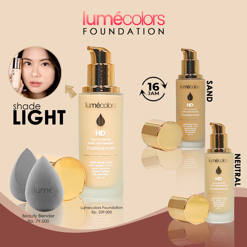 Alas Bedak Liquid Lumecolors Foundation Fondation Full Coverage Bedak Cair Glowing Tahan Lama SPF 15