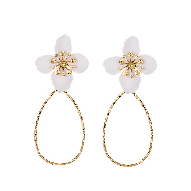 LRC Anting Tusuk Fashion Alloy Water Drop Shape Flower Earrings F85614