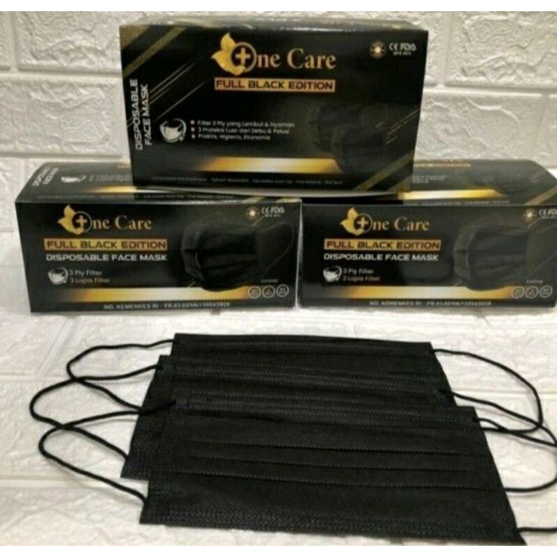 MASKER EARLOOP ONECARE/CHASA EMBOS 3 PLY WARNA HITAM ISI 50 PCS