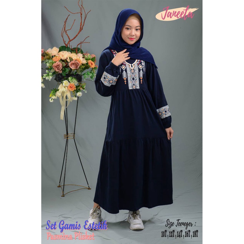 Gamis anak JANEETA SET GAMIS ESTETIC + PASMINA PLISKET CERUTY