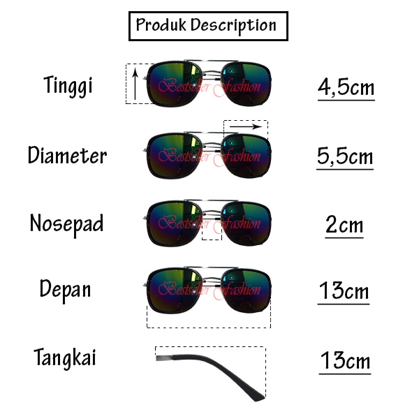 Kacamata Fashion Aviators Pria dan Wanita Lensa Mirror Anti Silau Kaca Mata Hitam Keren Unisex Frame Metal FREECASE