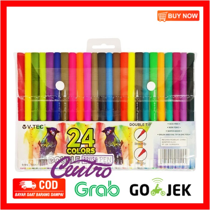 

(BISA COD) V-Tec Double Brush Pen 24 Warna Colors VTec DBP-1124 Dual Duo Tip