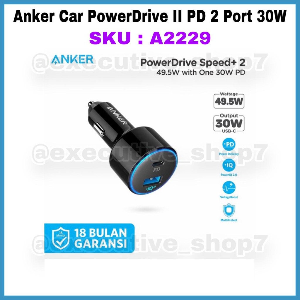 Anker Car PowerDrive II PD 2 Port 30W SKU : A2229