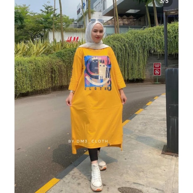 Midi Dress Long Tunik Original DM3 Cloth Bahan Cotton Combed 20s Tebal Terbaru 2022 Terlaris Abstrak