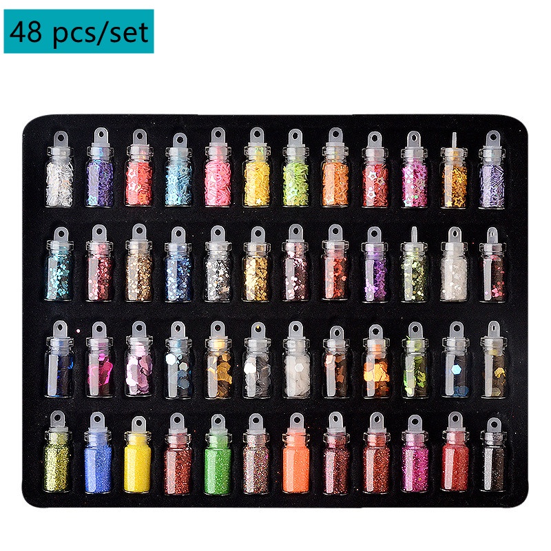 Pretty 48warna Glitter mix size gliter nailart nail art swarovski acc hologram glitter pearl nail