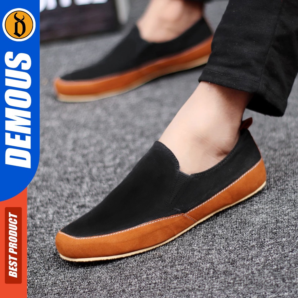 DEMOUS Hanza - Sepatu Slip On Casual Slop Pria Kanvas