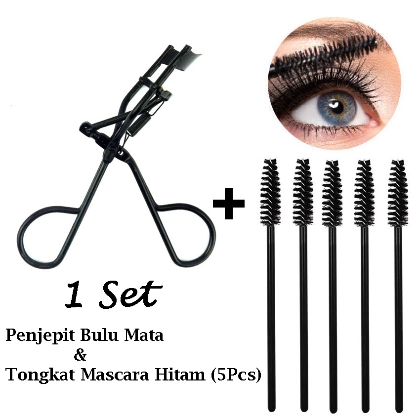 Penjepit /Jepitan Bulu Mata / Pelentik bulu mata / Eyelash curler +Mascara Wand Hitam 5 Pcs