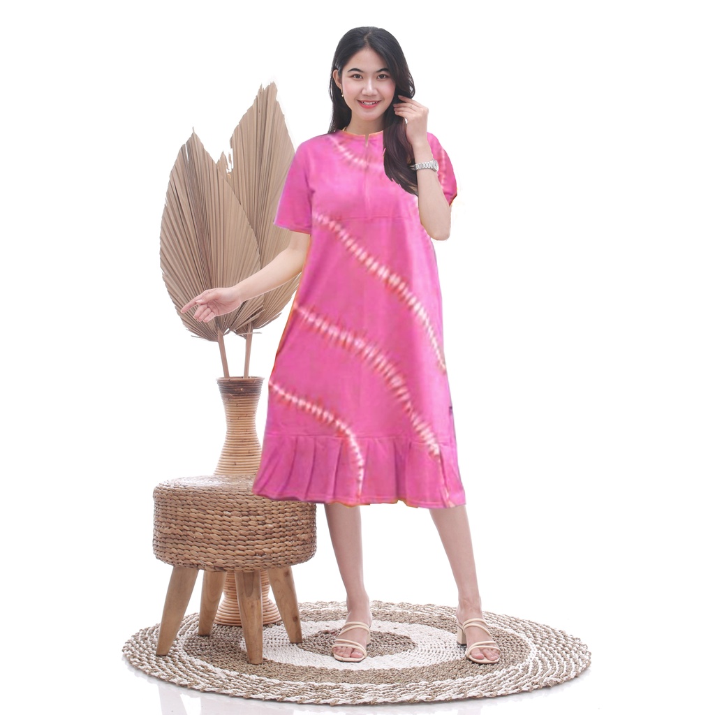 Daster Ruffle Bahan Kaos Batik Varo Warna Pastel