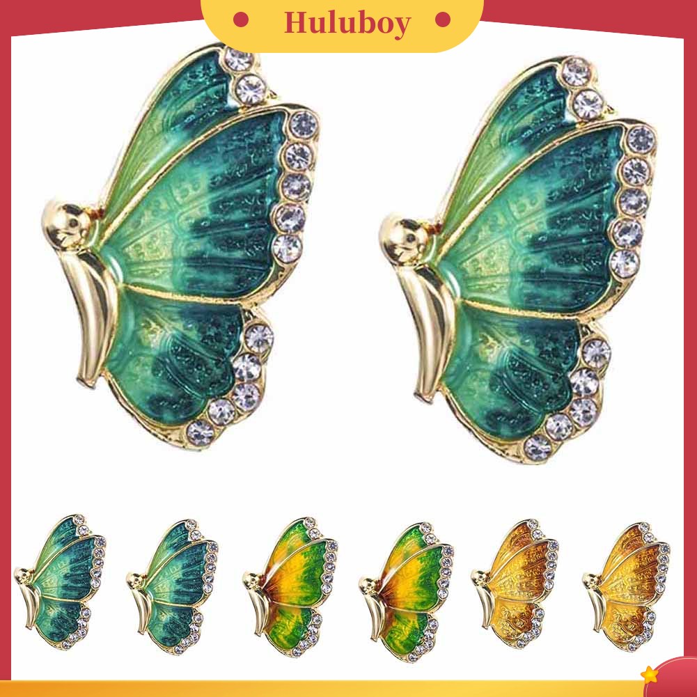 Hu Hu Hu Hu Hu Alat Bantu Pasang Kacamata♡ Anting Stud Bentuk Kupu-Kupu Warna-Warni Aksen Berlian Imitasi Untuk Wanita