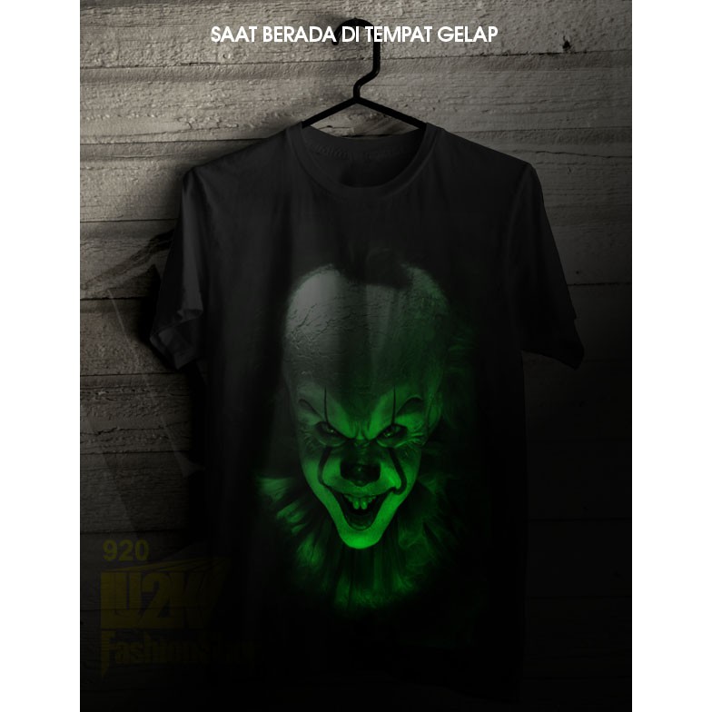 KAOS IT CLOWN BADUT FILM HOROR MOVIE SERAM PENNYWISE LU2K GLOW IN THE DARK GID L2K 919