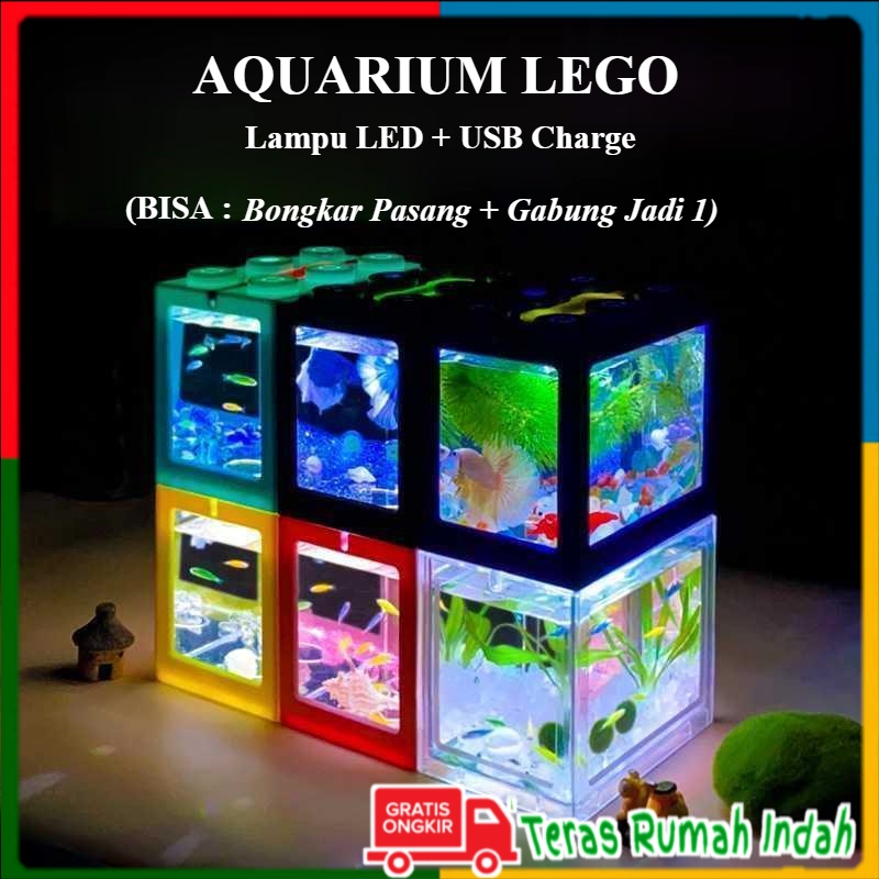 Aquarium Mini Ikan Cupang LED USB Akrilik Model LEGO - Akuarium Lego