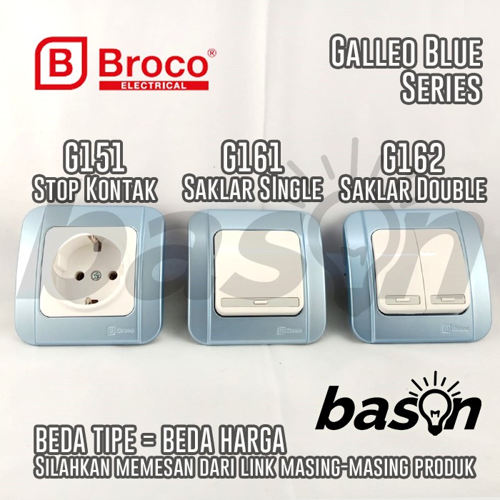 BROCO Galleo Blue / Biru G162 | Saklar 2 Gang 1 Way Switch