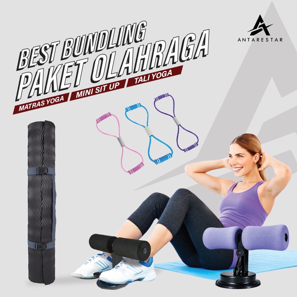 PAKET ALAT OLAHRAGA ALAT SIT UP DENGAN TALI YOGA DAN MATRAS YOGA