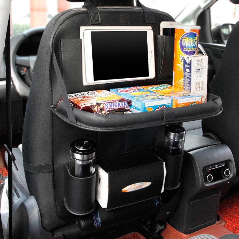 Car Seat Organizer Foldable - Rak Gantung Mobil Kulit Dengan Meja Lipat