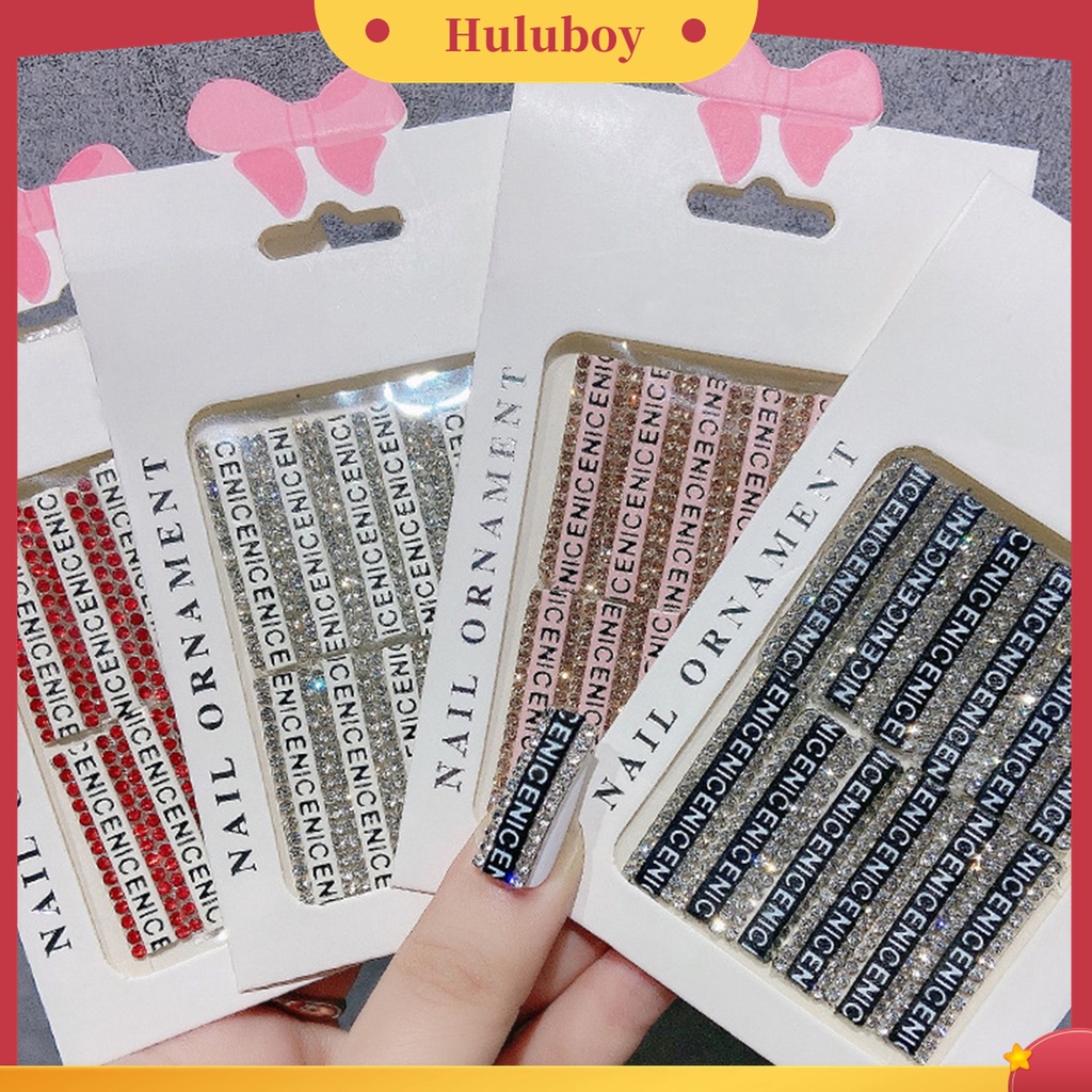 Huluboy Huluboy♡ 12 Pcs Stiker Kuku Motif Tulisan Glitter Anti Jatuh Untuk Dekorasi Nail Art