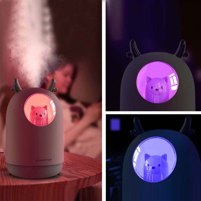 (COD Makassar) Pet Humidifier Air Diffuser Ultrasonic Mist Maker with 7 Colors LED Lamp Beer 300ml Difuser like young living