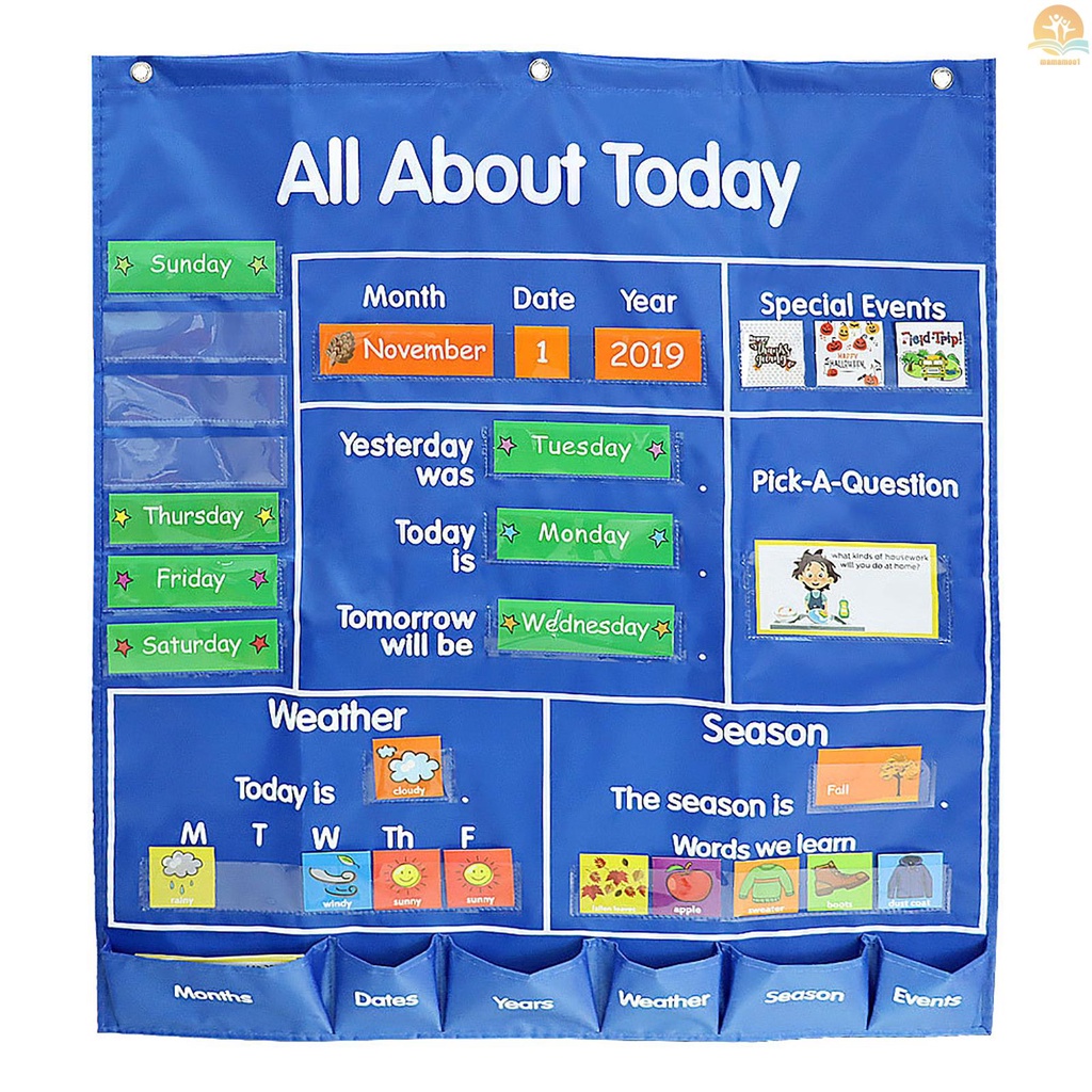 School Classroom Pocket Chart with Date Month Year Week Season Weather Event Cards Teacher Teaching Tool All about Today Activity Learning Resource