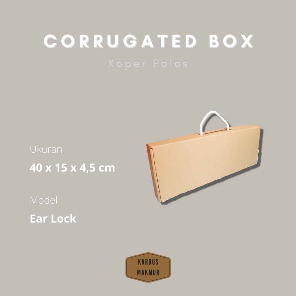 

BOX MODEL KOPER size 40x15x4,5cm dengan tali putih, corrugated diecut untuk hampers, kado, hadiah