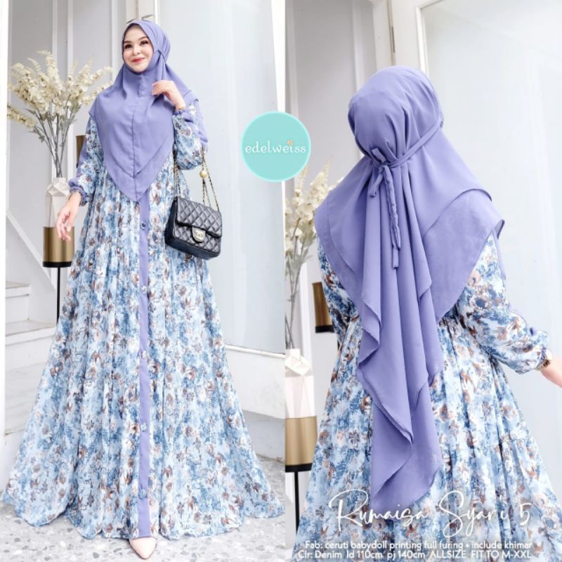 Rumaisa syari 5 by Edellweiss, fab ceruty babydoll armani full furing. include khimar.