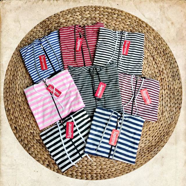 Jaket Stripe hitam putih Hoodie / jaket salur biru putih Jumbo