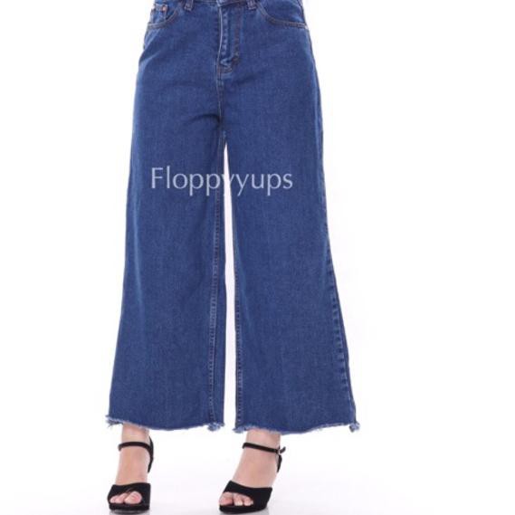 ♘Terkini Floppyyups - Cullote Jeans Dark Blue Unfinish Raw Jeans NDF...