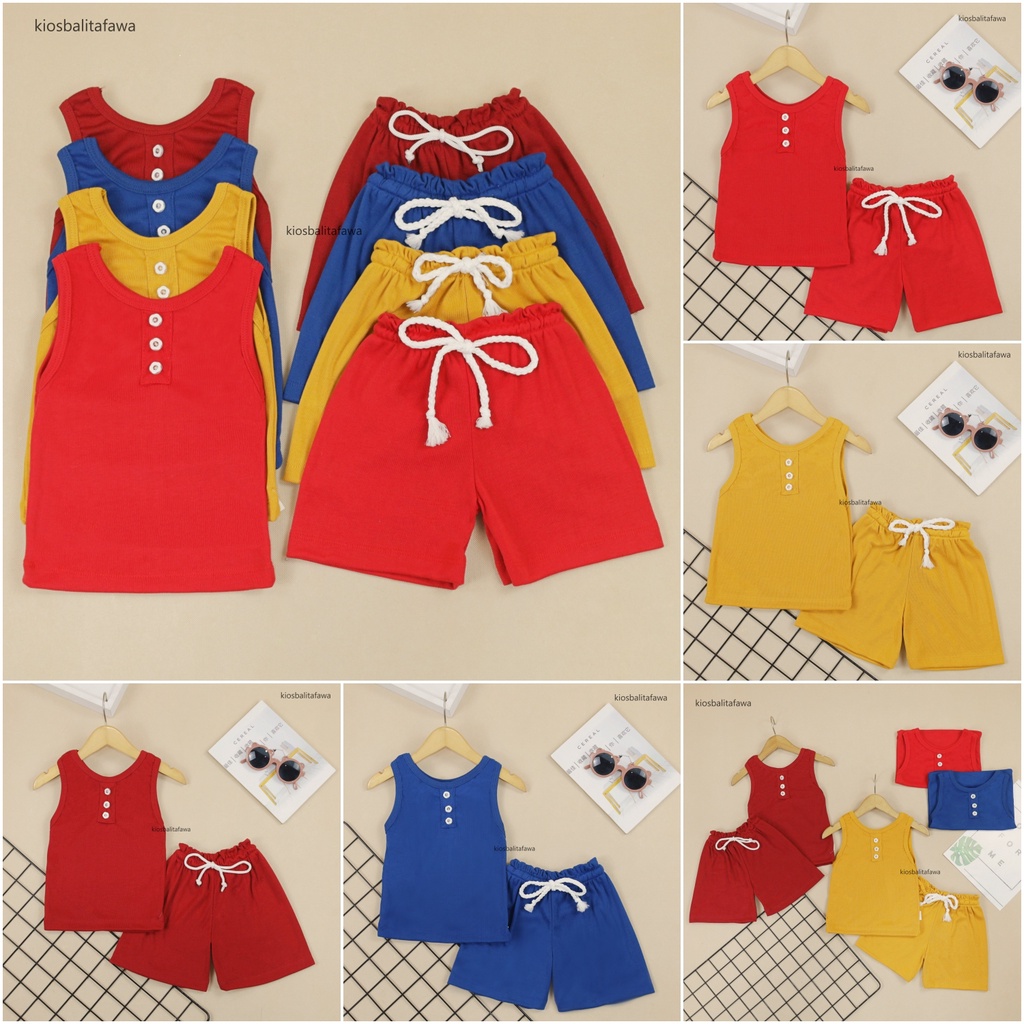 Set Tara Uk Bayi- 3 Tahun / Universal Bayi Laki &amp; Perempuan Setelan Singlet Kaos Lekbong Celana Pendek Anak Laki Perempuan Import Baju Anak Baby Polos Kiosbalitafawa