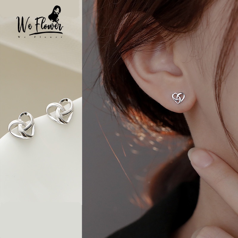 We Flower Anting Stud Desain Hati Twisted Bahan s925 Silver Gaya Korea Untuk Wanita