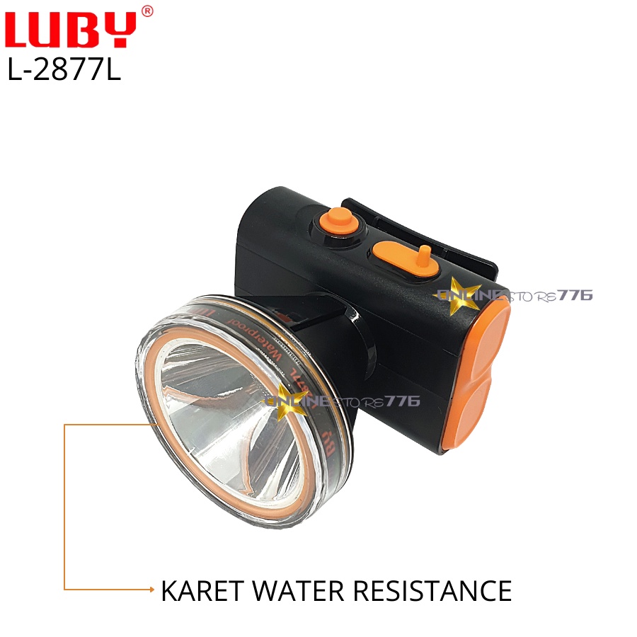 SENTER KEPALA / SENTER KEPALA LUBY L2877L 15WATT / HEADLAMP LUBY L2877 15WATT / 15W / SENTER KEPALA RECHARGEABLE / CAHAYA PUTIH