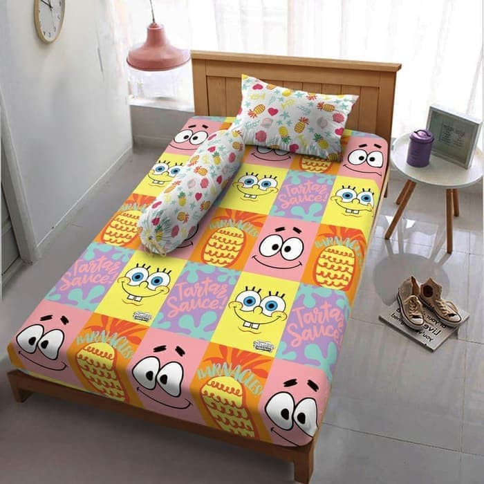 Dijual sprei kecil bujangan duluxe motif spongebob 120 x 200 motif spongebob - Spongbob terbaik