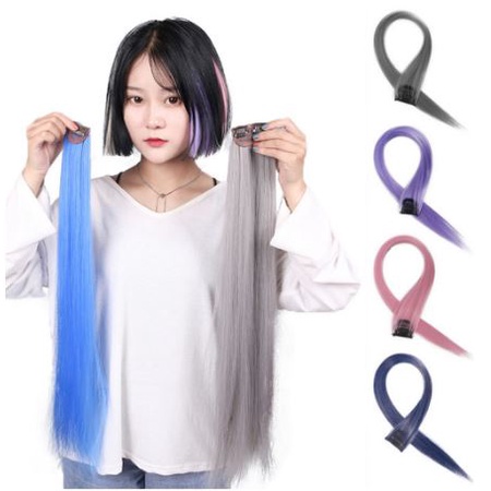 Highlight ombre gradasi tebal lebar clip on 55cm hair clip warna-warni rambut palsu klip