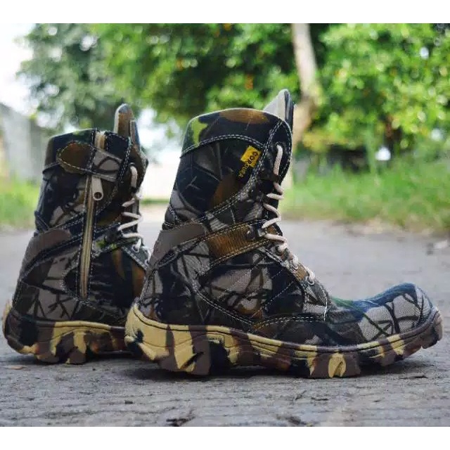 COD !!! Bayar Ditempat Sepatu Pria Boots Safety PDL DLT CAMO Loreng TNI Boots Ujung Besi