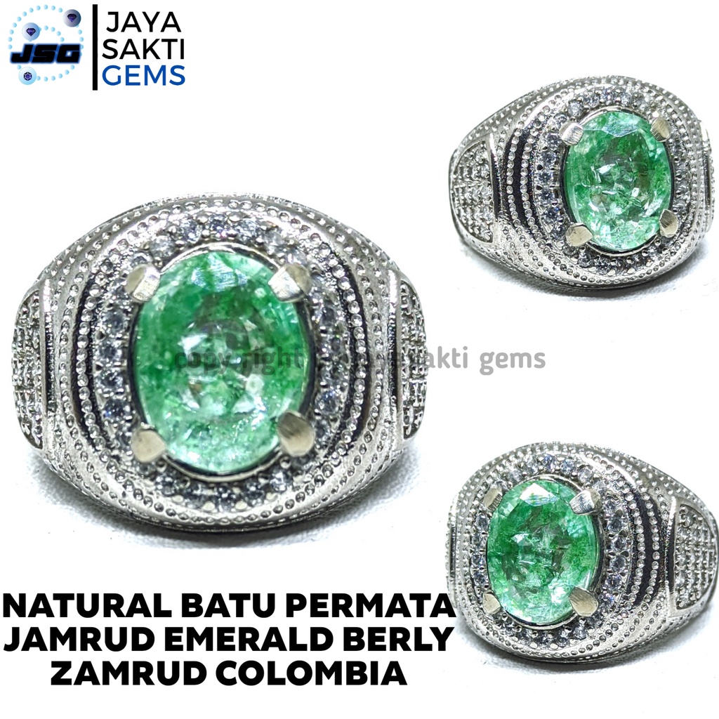 Natural Batu Permata Emerald Berly Zamrud Colombia Ring Alpaka EBZC06