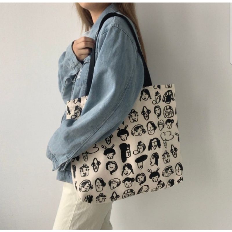 Tote Bag Wanita Ala Korea  BIG Varian Sablon Bahan Kanvas